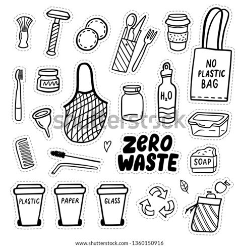 Set Ecostyle Doodle Elements Zero Waste Stock Vector Royalty Free