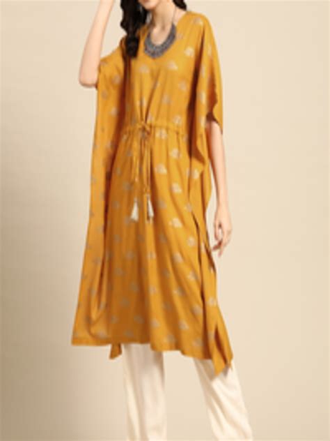 Buy Sangria Women Mustard Yellow Golden Ethnic Motifs Printed Kaftan