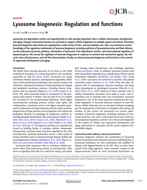 PDF Lysosome Biogenesis Regulation And Functions