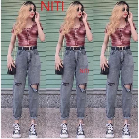 QUẦN BAGGY JEAN NỮ CAO CẤP NITI QC MÀU XÁM RÁCH NGANG PHẢI PHỐI VẠT L TRÁI CỰC HOT HIT CỰC PHONG