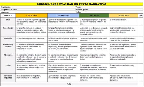 Rúbrica para Evaluar un Texto Narrativo TU MAESTROS