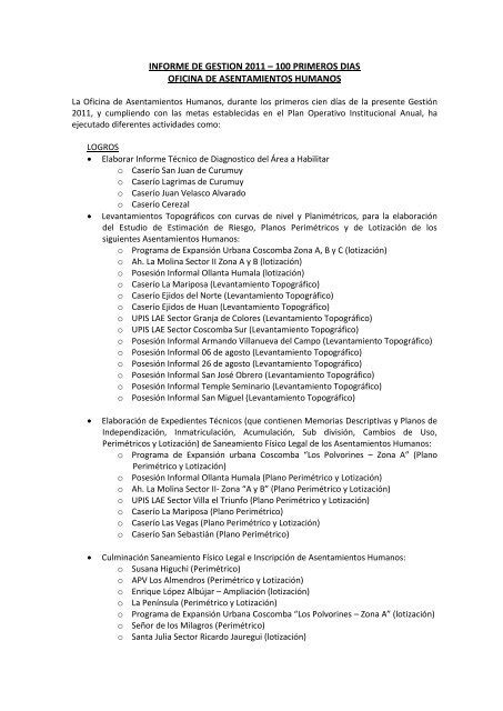 Informe De Gesti N Primeros D As Pdf