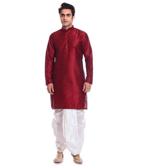 Maroon Silk Ethnic Indian Traditional Mens Festive Wear Dhoti Kurta Arose Fashion 2534587