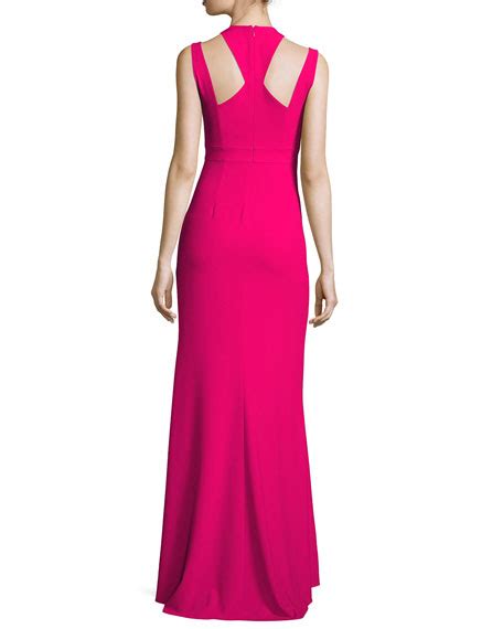 Halston Heritage Sleeveless Deep V Neck Crepe Gown