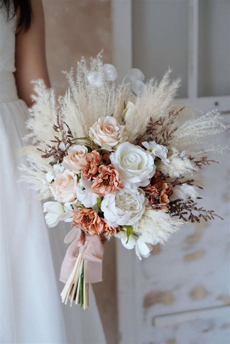 Bridal Bouquet Pampas Gras Boho Wedding Bouquet Bridesmaid Etsy Artofit