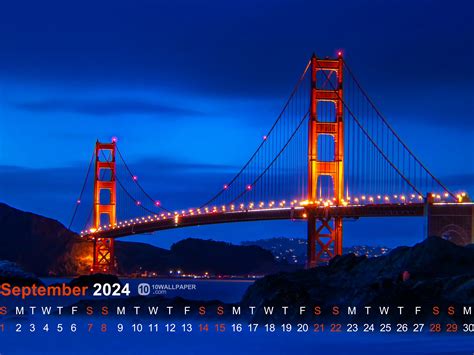 Golden Gate Bridge San Francisco 2024 September Calendar 5k Preview