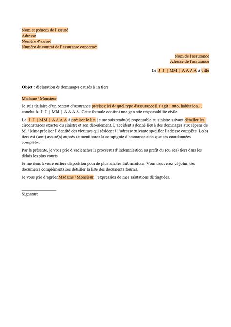 Modèle lettre de déclaration de dommage matériel ONLYOFFICE