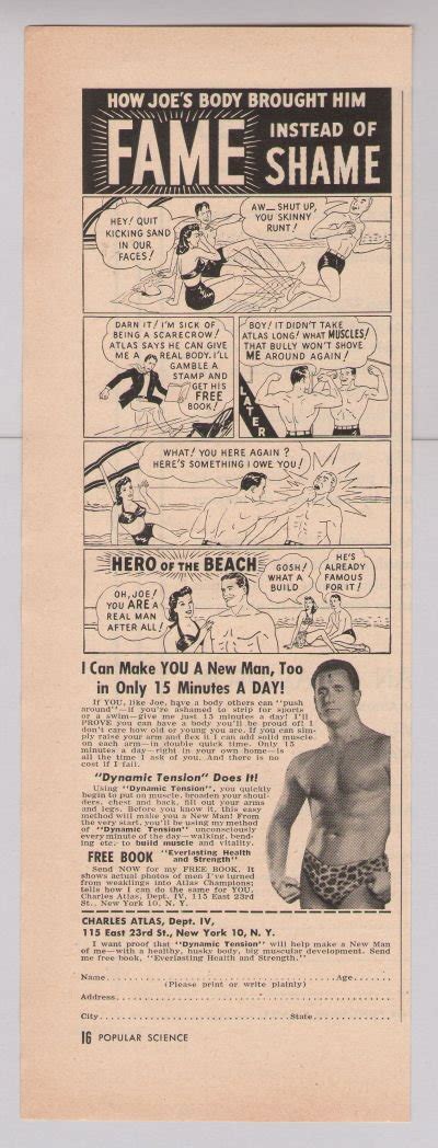 Charles Atlas Bodybuilder 40s Print Ad Beach Hero Comic Strip Vintage