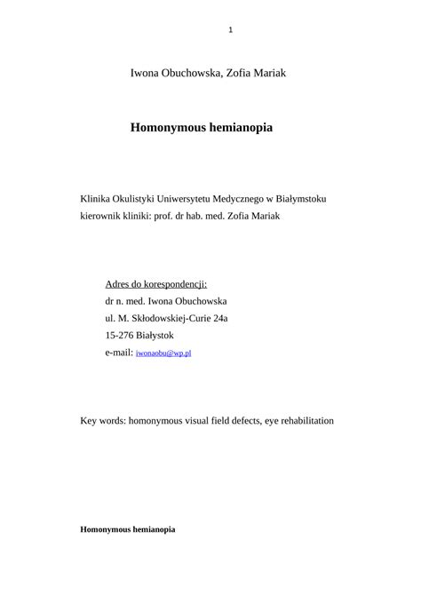 (PDF) Homonymous hemianopsia