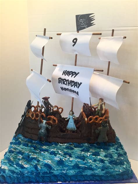 Pirate Ship Birthday Cake All Edible Except The Figures And Sails