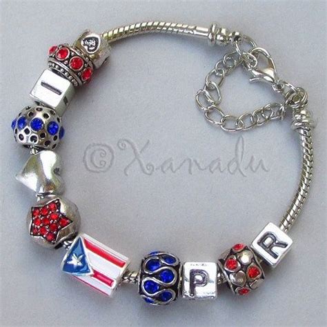 Puerto Rico European Charm Bracelet With Puerto Rican Flag Bead