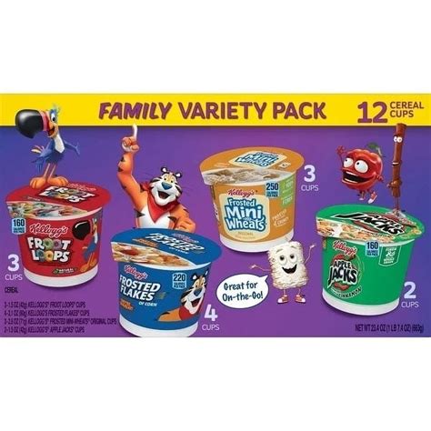 Kelloggs Cereal Cup Assortment Mini Variety Pack 12 Count With