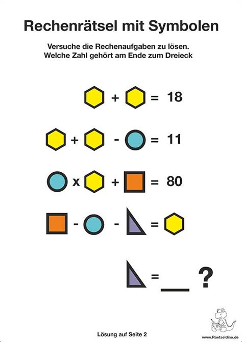 Rechenraetsel mit Symbolen für Kinder leicht Mathe rätsel