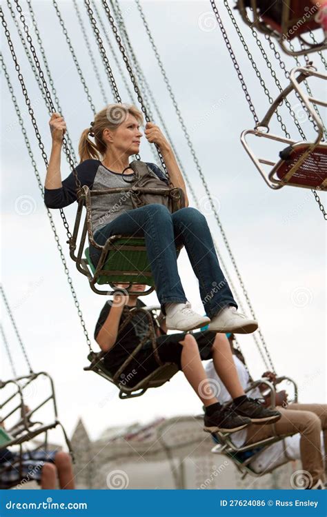 Adult Woman Rides Swings At County Fair Editorial Photo Image 27624086