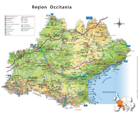 Occitanie tourist map Photo Print Poster, Map Poster, France Map ...