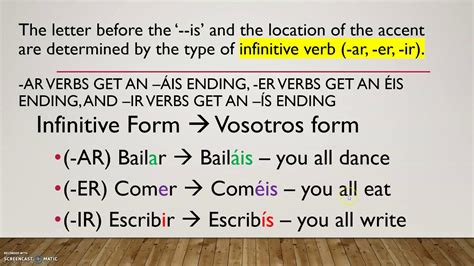 present tense spanish verbs  ustedes  vosotros youtube