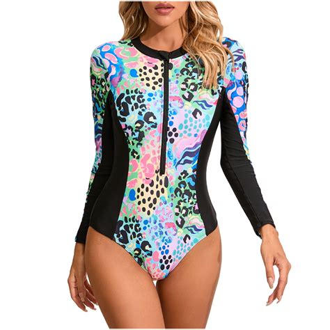 Quyuon Clearance Rashguard For Women One Piece Swimsuit Long Sleeve