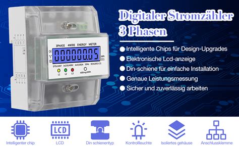 Gobesty Digitaler Stromz Hler Phasen Lcd Draht Drehstromz Hler