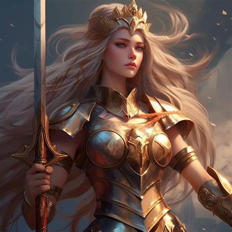 Premium AI Image | a woman with a sword and shield is holding a sword.