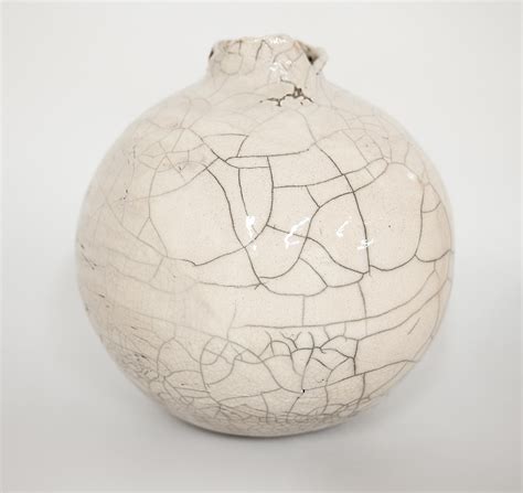 Raku White Crackle Moon Vase Handmade For Sale At 1stDibs