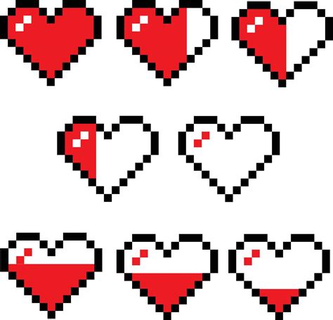 Pixel Game Life Bar Sign Filling Red Hearts Descending Pixel Art