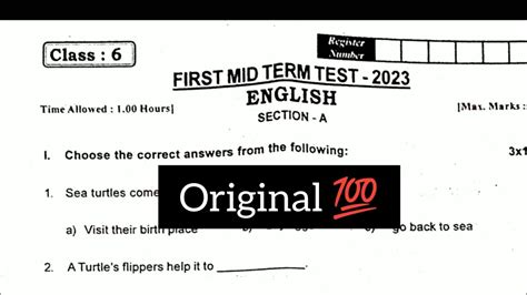 6th English First Midterm Exam Original Question Paper 2023 Youtube