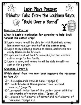 Cajun Folktales Bouki Over A Barrel Ebsr Comprehension Question Sets