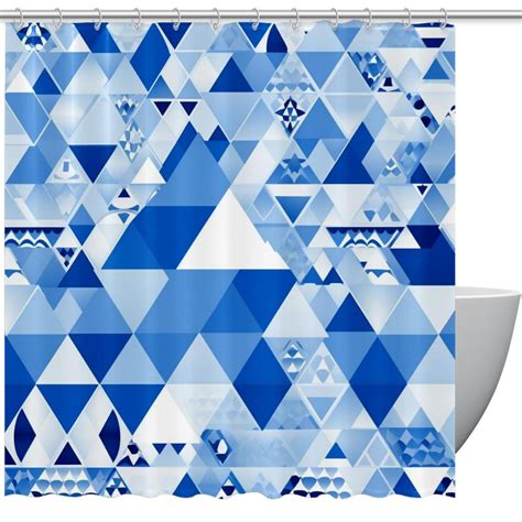 Blue And White Geometry Shower Curtain Waterproof Bathroom Curtain With