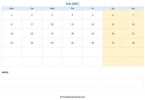 February 2021 Calendar Templates
