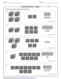 Base Ten Blocks Worksheets