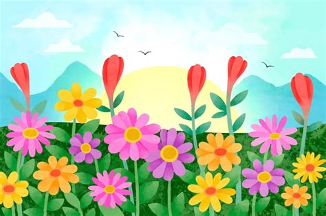 Free Vector | Watercolor flower field background