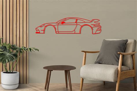 Porsche 911 GT3 RS Silhouette Line Art Sports Car Metal Wall Art