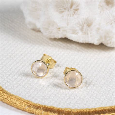 Savanne Gold Plated And Rose Quartz Stud Earrings By Auree Jewellery