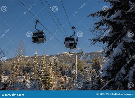 Ski Gondola Lift in Mountains Ski Attraction. Mountains Winter Landscape View Editorial Image ...