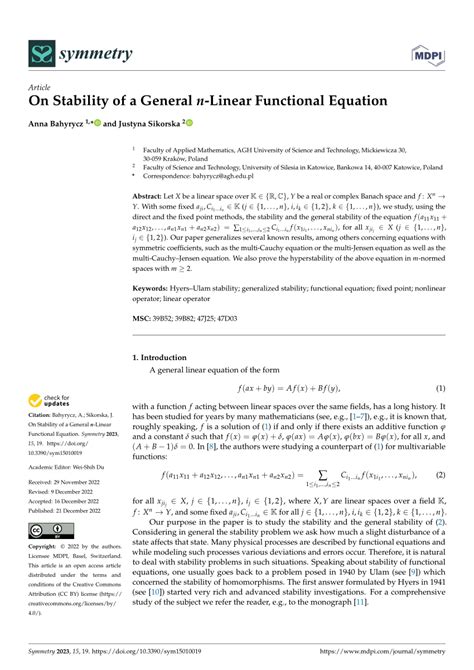 PDF On Stability Of A General N Linear Functional Equation