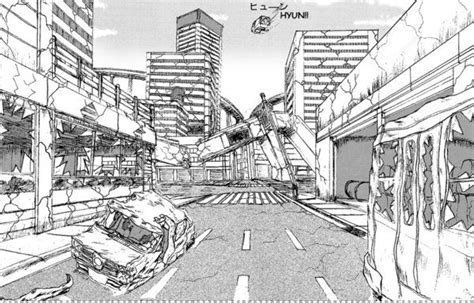 Manga City A Black And White Drawing Of A City Street