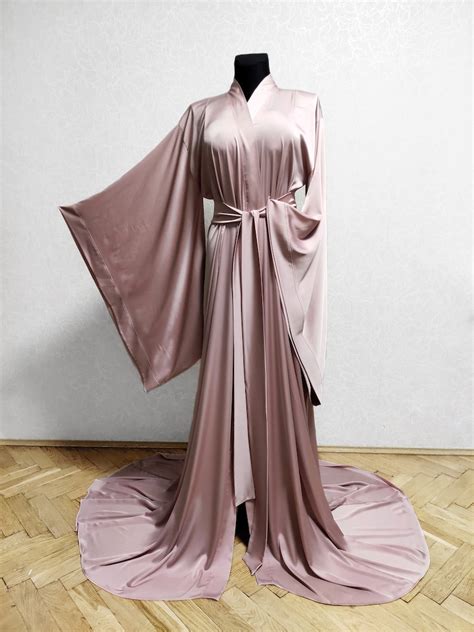 Long Satin Robe Floor Length Robe Kimono Dressing Gown Etsy