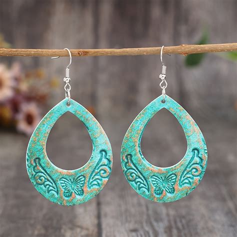 Vintage Hollow Droplet Shape Carved Pattern Dangle Earrings Temu