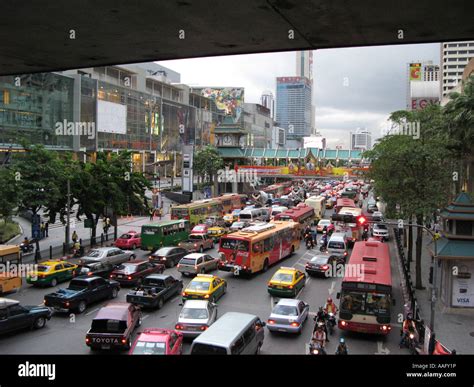 Congested Gridlocked Rush Hour Traffic In Bangkok Thailand Stock Photo