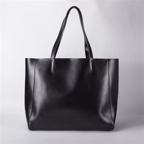 Black Leather Tote Bag Large Shoulder Shopper Bags For Women Black Leather Tote Bag Black