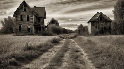 Dark Road With Abandoned Buildings On It Background Old Farm Houses