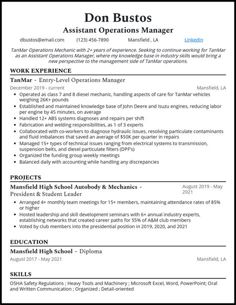 3 Assistant Operations Manager Resume Examples For 2024