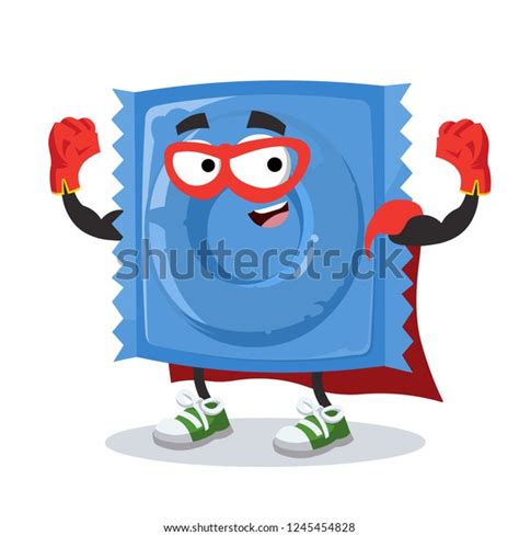 Superhero Cartoon Blue Condom Pack Character Stock Vector Royalty Free