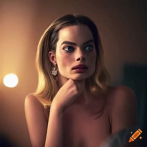 Contemplative Margot Robbie Standing In Front Of A Mirror On Craiyon