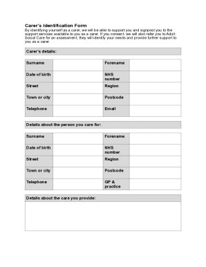 Fillable Online Carer S Identification Form Fax Email Print Pdffiller