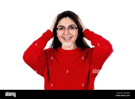Brunette Girl With Glasses Isolated On A White Background Stock Photo Alamy