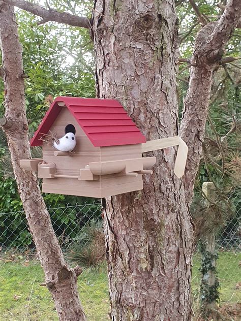 Free STL File NICHOIR BIRD SHELTER BIRD HOUSE WITH FOOD AND BATH