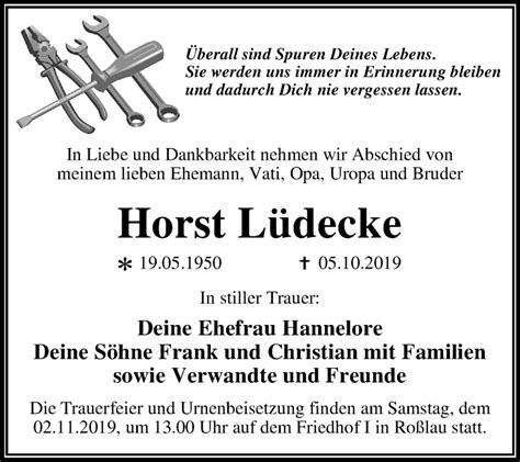 Traueranzeigen Von Horst L Decke Abschied Nehmen De