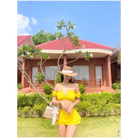 Đồ bơi nữ bikini nữ mảnh áo croptop tay bồng phối quần chân váy tầng đủ màu đi biển đẹp
