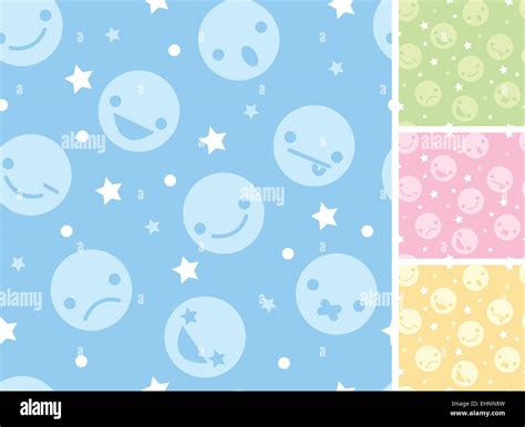 Emoticons Four Seamless Patterns Backgrounds Stock Photo Alamy